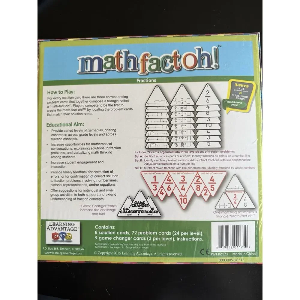 Learning Advantage Math Fact-Oh! Fractions Game NEW Sealed Homeschool STEM